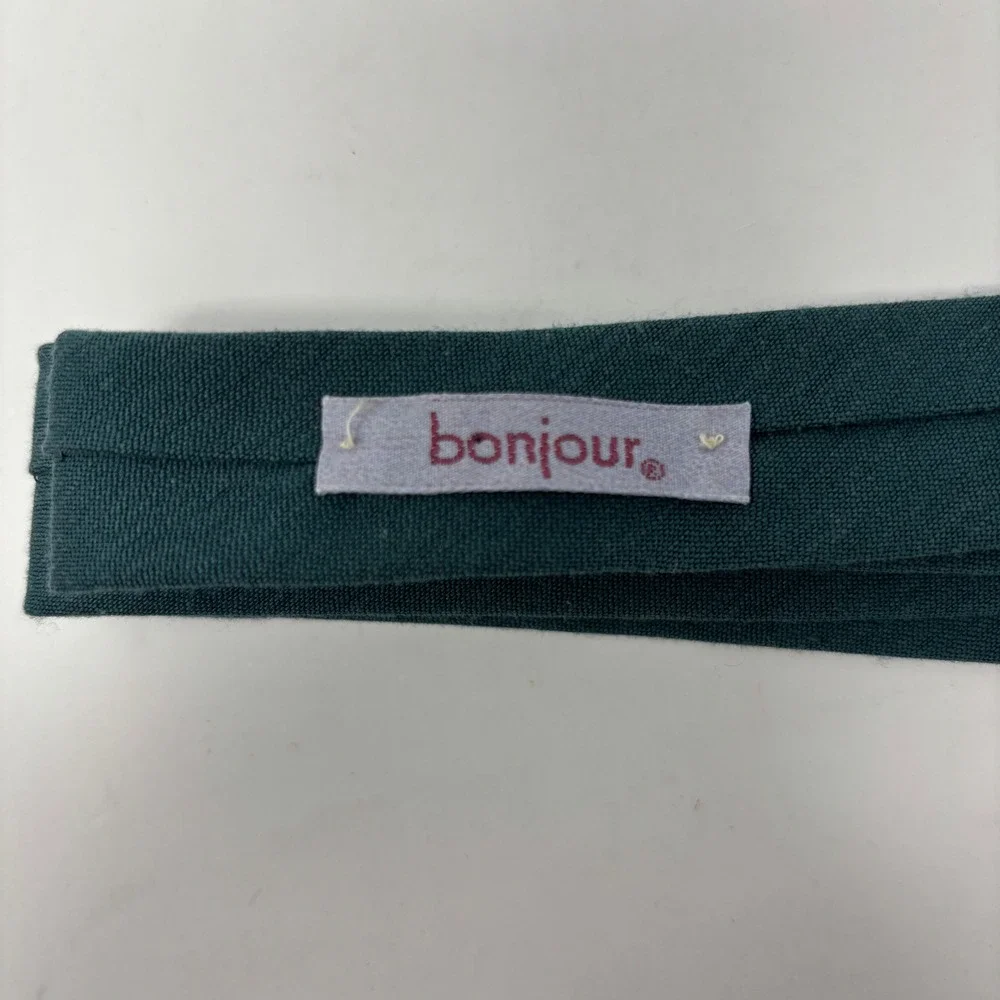 VTG Bonjour Forest Green Skinny Necktie Solid Woven Matte Academic Chic USA Made
